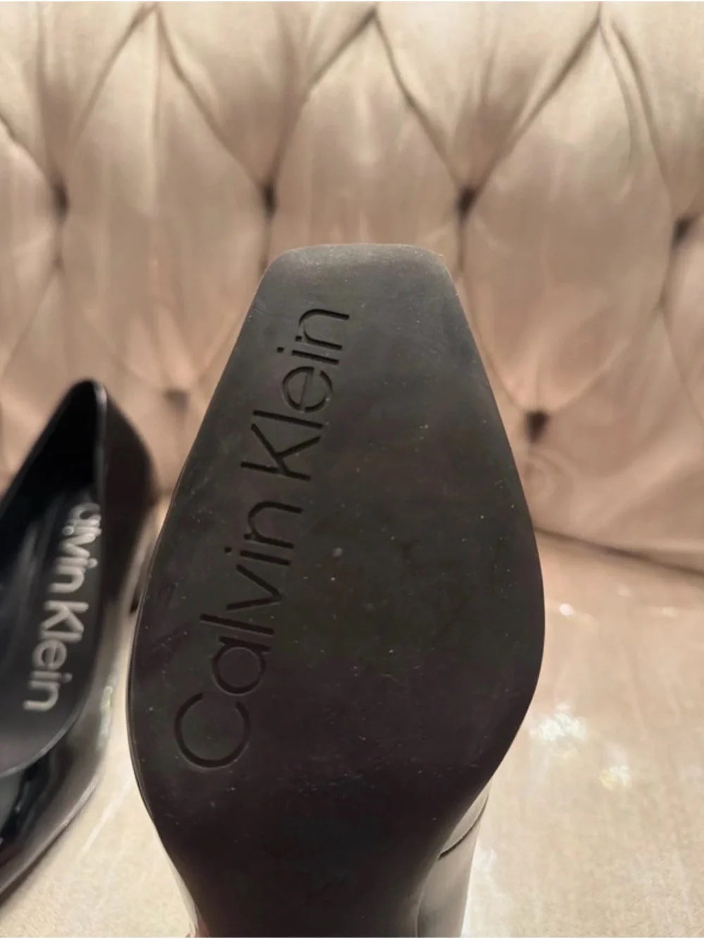 Calvin Klein Black Patent Square-Toe Pumps - Sleek Gloss